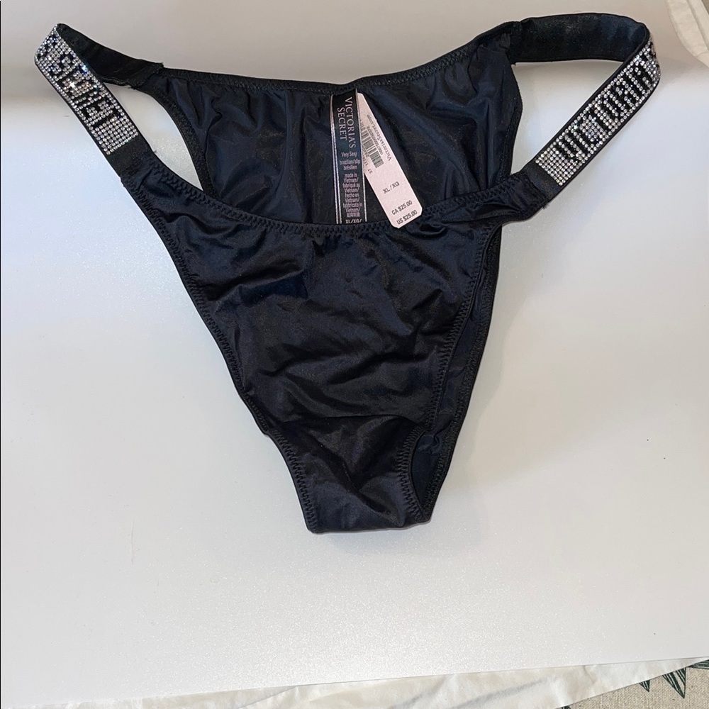 NWT Victoria's Secret Black Bikini Panties with Rhinestone Straps